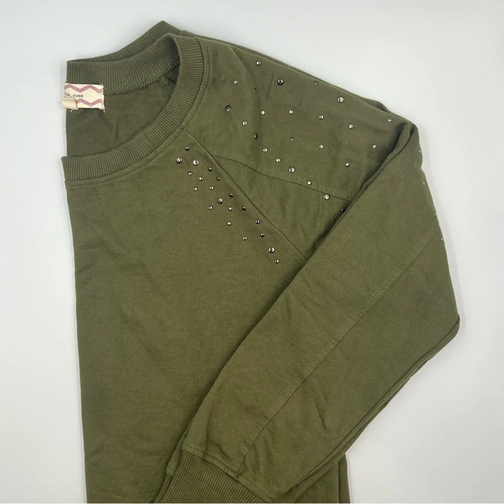Nordstrom Pink Rose Olive Green Pullover Sweatshirt | Women’s Medium Crewneck - Picture 5 of 6